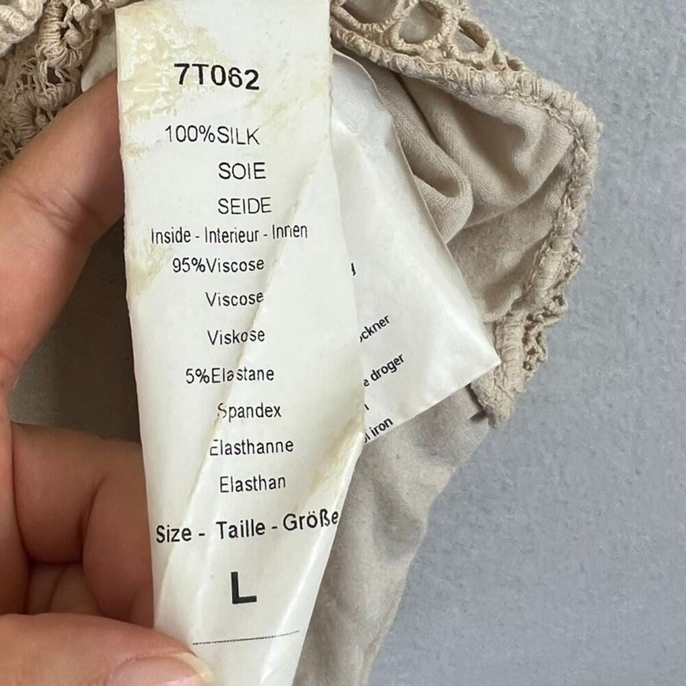 Cosmo Tank Top Size Large Beige Silk Flowy Sheer Overlay Delicate Made In Italy - Picture 7 of 13
